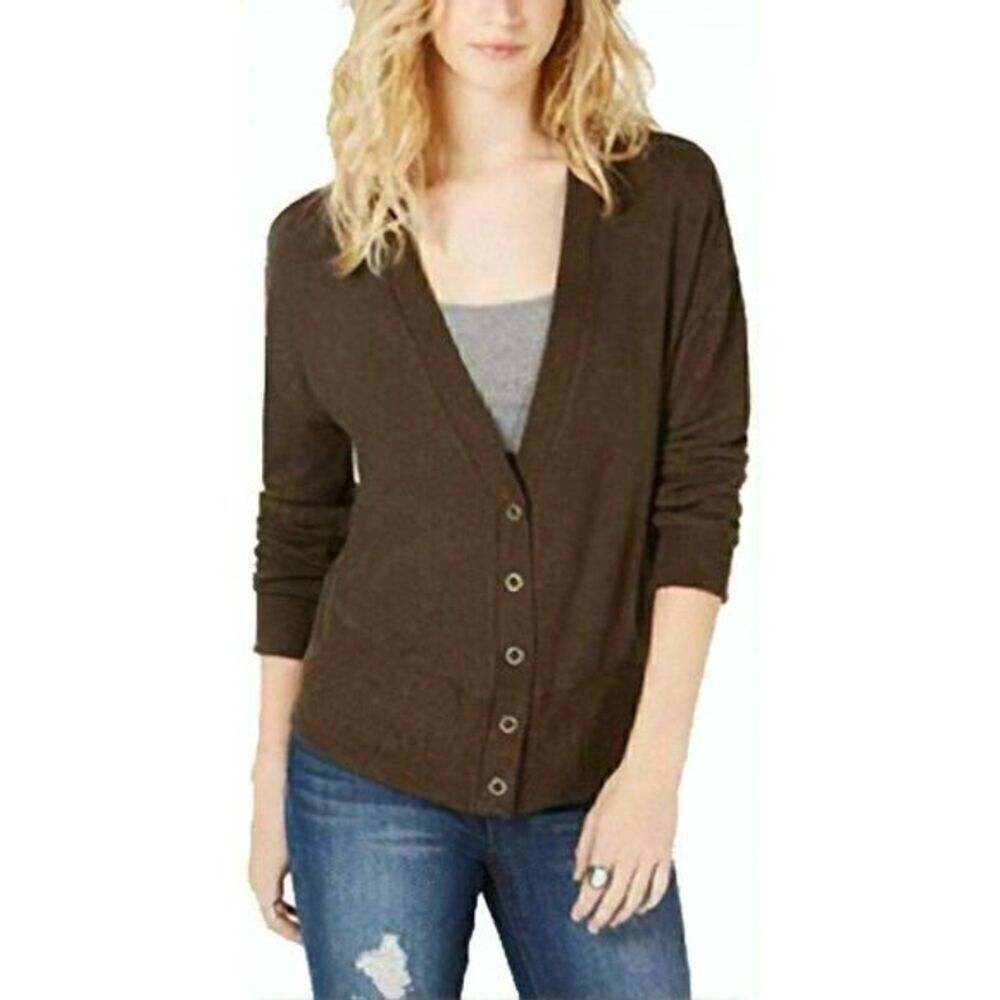 Green Snap-Front Hacci Cardigan Sweater Top Small
